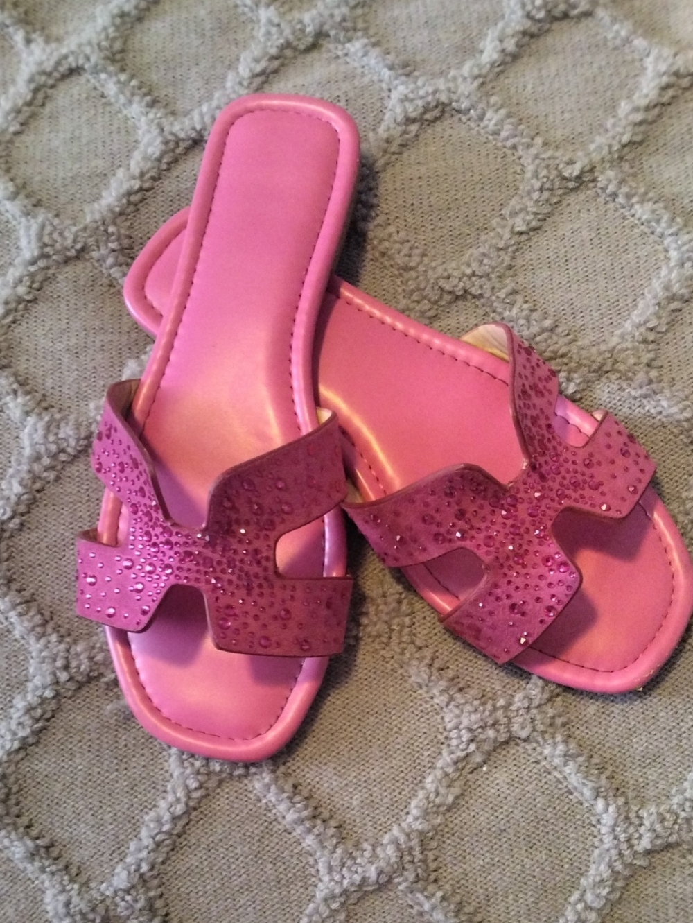 Top Moda Pink Slide Sandals with Rhinestone Accent
